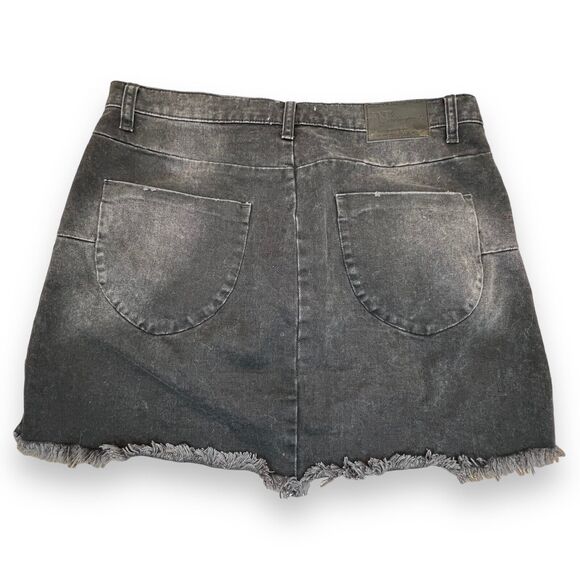 One x One Teaspoon Vanguard Raw Hem Distressed Denim Skirt In Raven Women's 30 - Picture 5 of 11